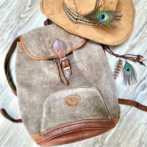 Roots Handbags - ROOTS vintage olive suede backpack w country/western/equestrian rustic vibe